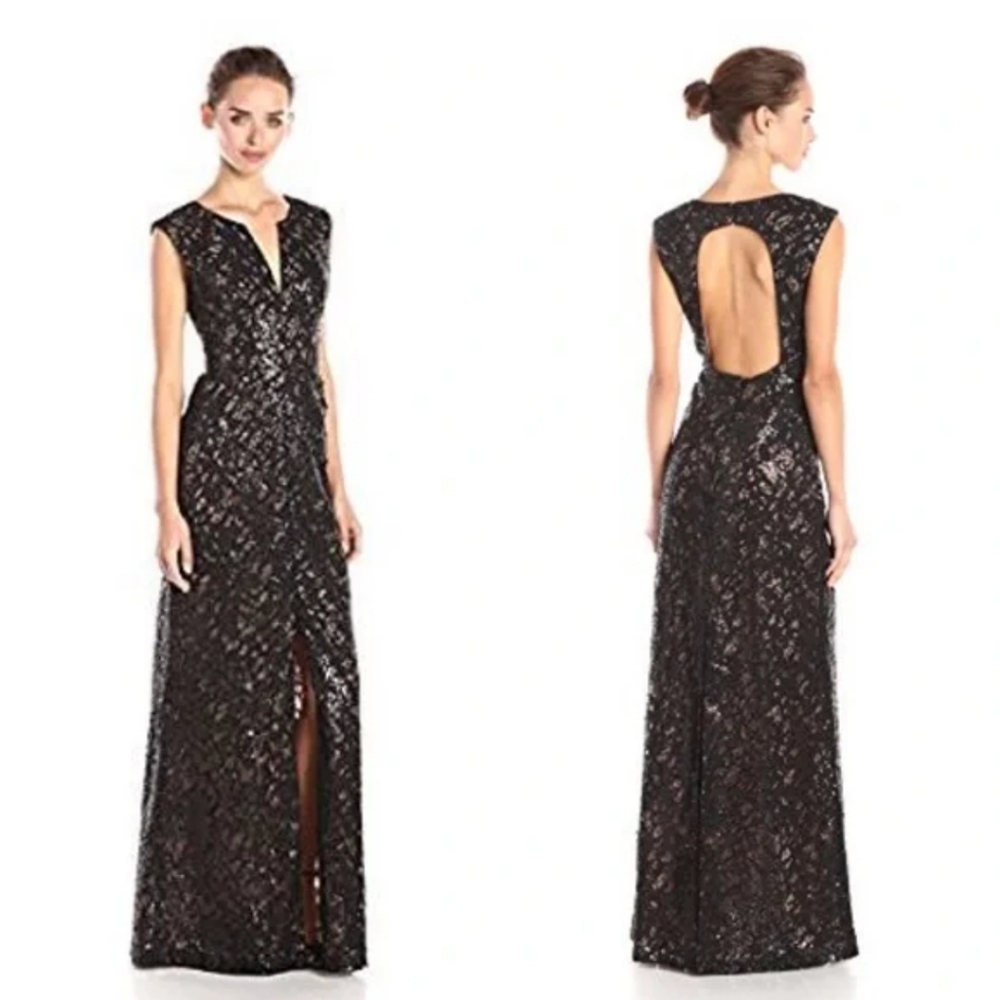 BCBGMaxAzria Black Sequin Backless Evening Gown